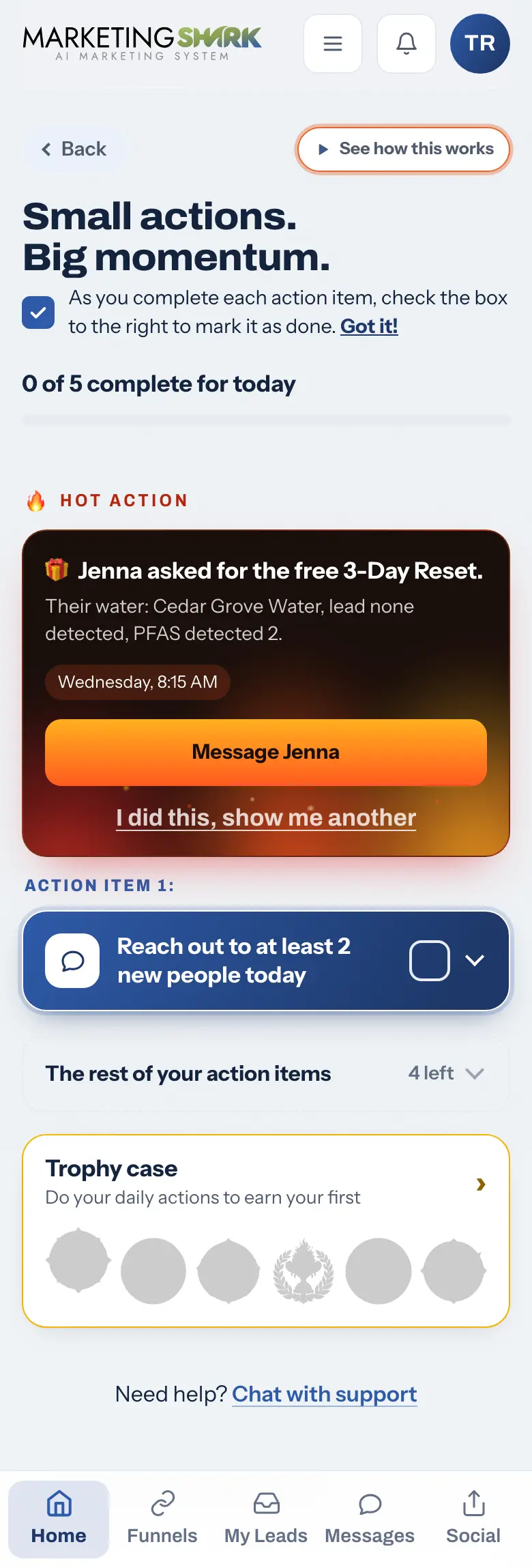 Your daily to-do list in the app