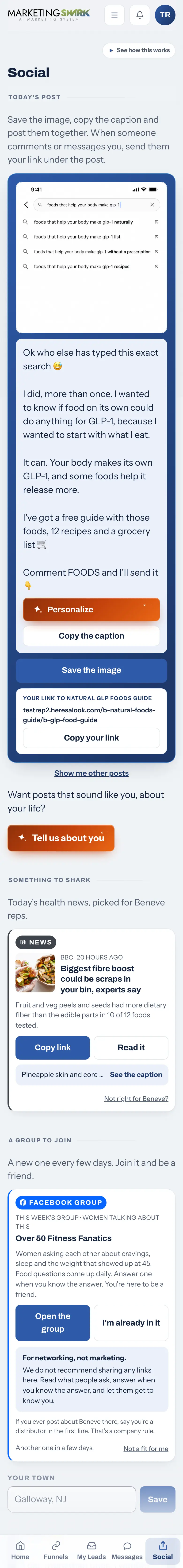Done-for-you social content in the app